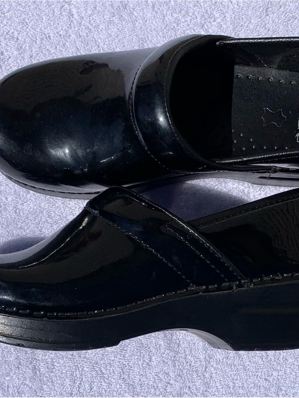 Dansko Women’s Black Patent Leather Professional Clogs in size UK 38